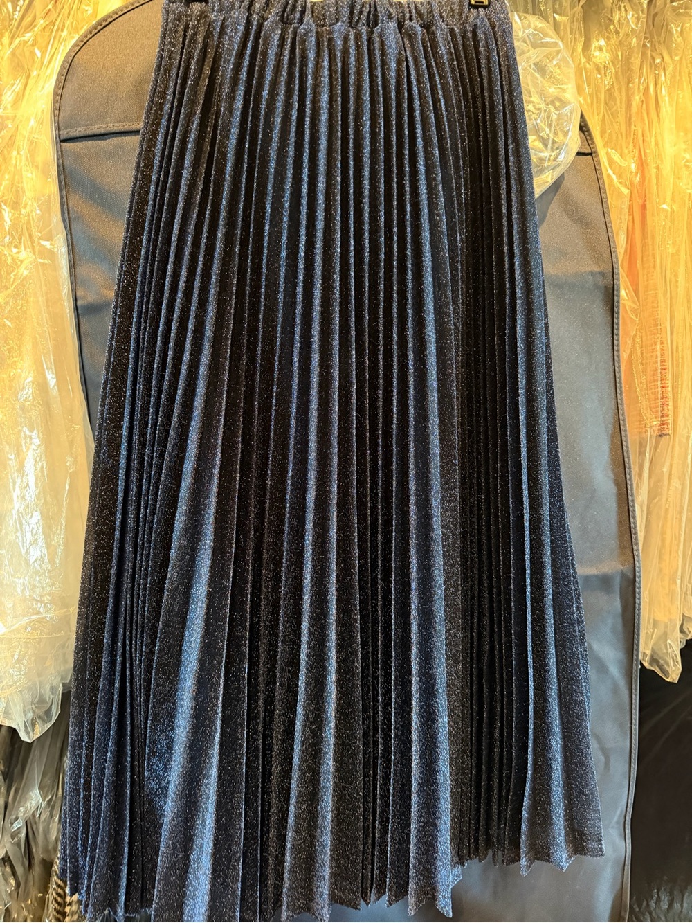 Pleated Sparkly Midi Skirt - Navy Size Medium
